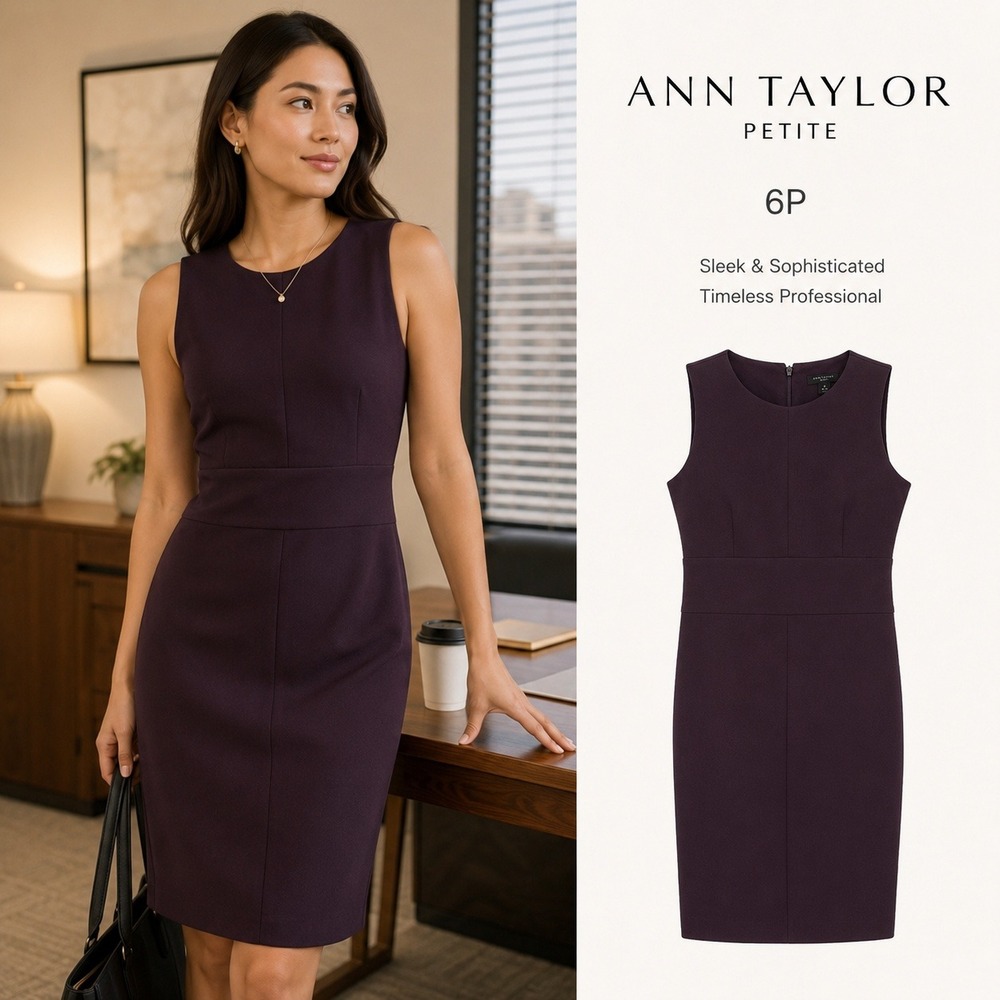 Ann Taylor Sleeveless Sheath Dress Women 6P Plum Purple Tailored Office Cocktail